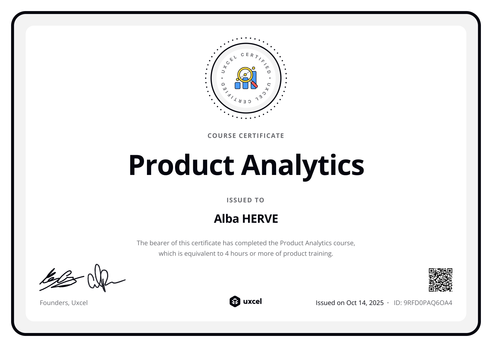 Alba HERVE's certificate